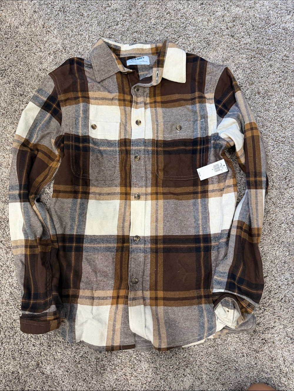 Old Navy Brown Tan Plaid Button-Down Shirt